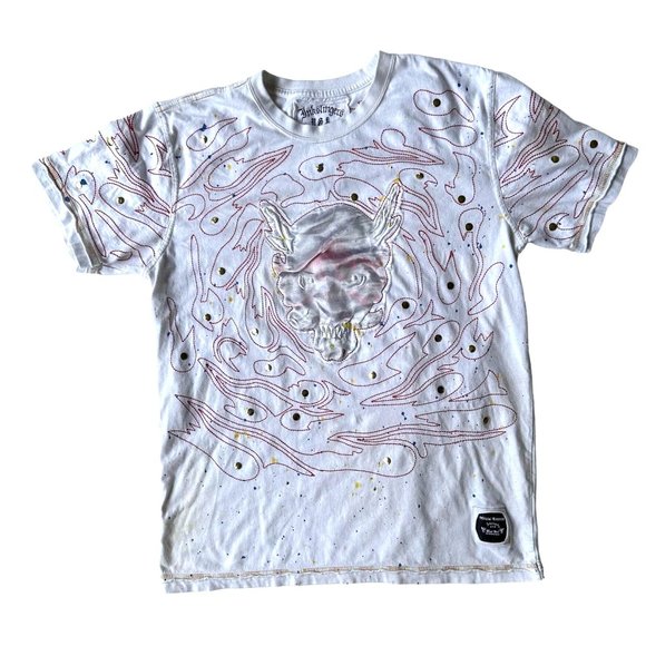 VTG Inkslingers T-shirt Sz L Blue Moe White Devil Dragon Embroidered Tat… - Picture 6 of 12